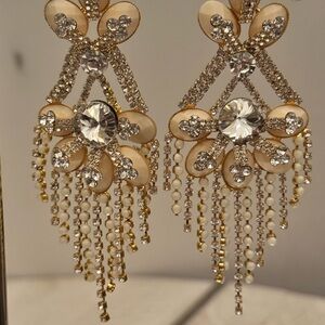 Elegant Gold and Cream Dangle Earrings